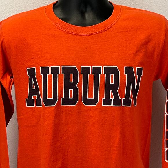 Vintage 90s Auburn University Tigers T Shirt College Long Sleeve Orange S Small - Picture 8 of 9